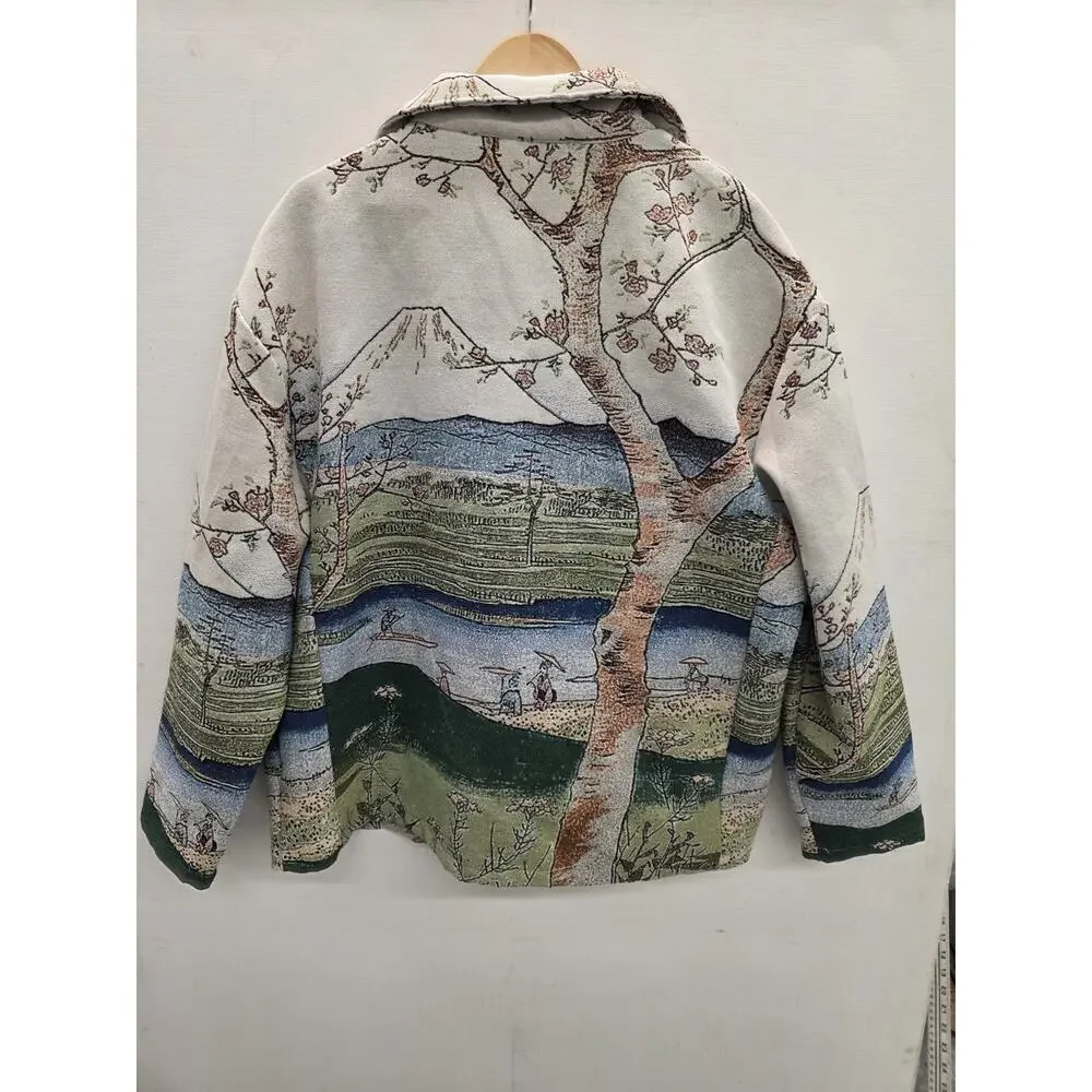 Rebel Vengeance Tapestry Jacket M Japanese Landscape Mt. Fuji Asian Scene New